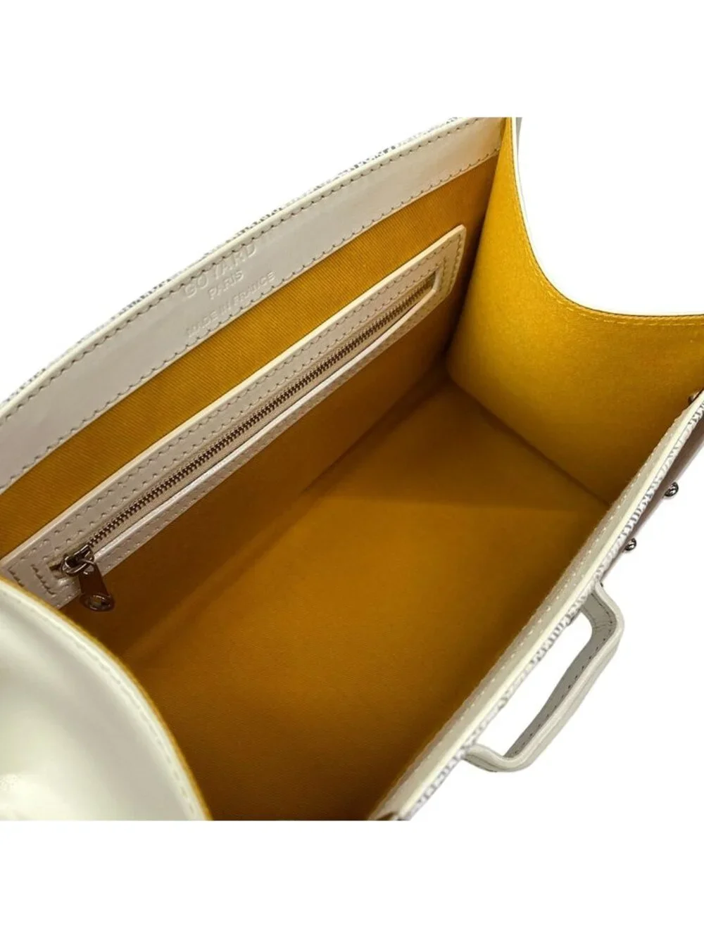 Goyard Handbag Saigon PM White Gray Brown Wood Handle Leather